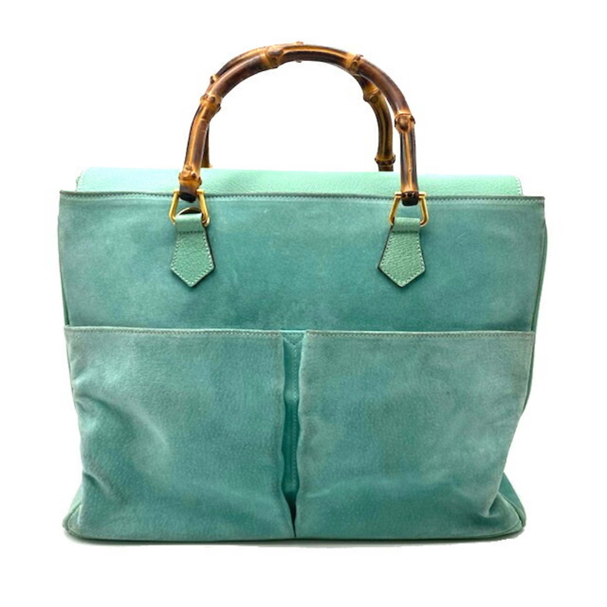 Gucci Bamboo Tote Bag Suede Light Green Outlet